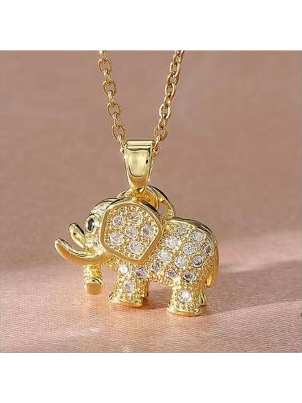 Gold Stainless Steel Elephant Pendant Necklace Cubic Zirconia Lucky jewelry